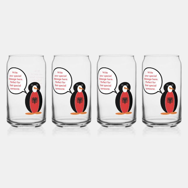 Personalized Ms. Penguin Albania Can Glass (Front)