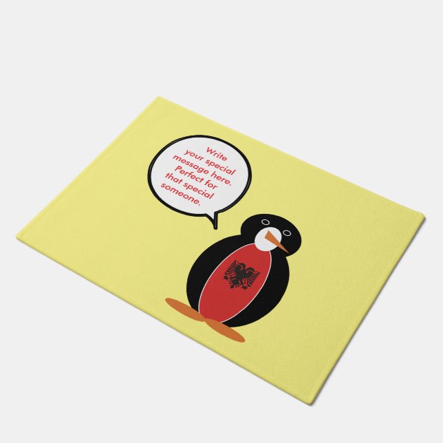 Personalized Ms. Penguin Albania Doormat (Angled)