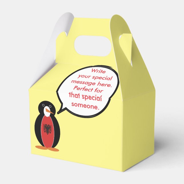 Personalized Ms. Penguin Albania Gable Favor Boxes (Back Side)