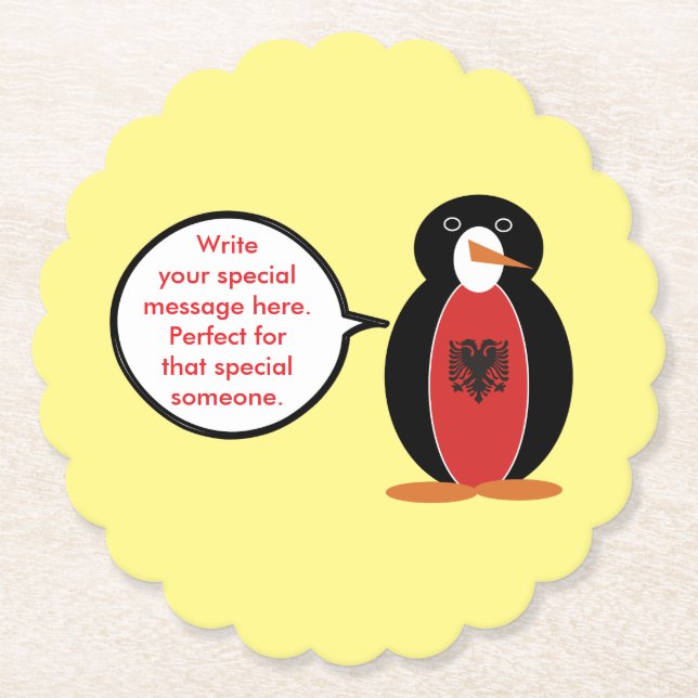 Personalized Ms. Penguin Albania Paper Coaster (Front)