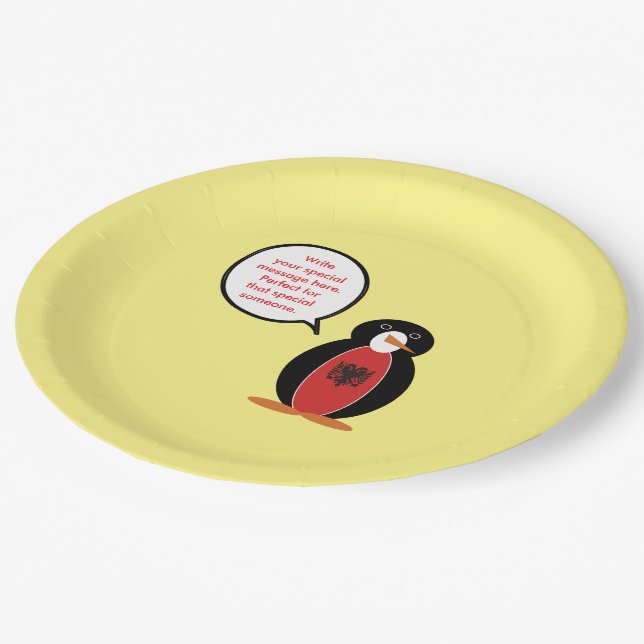 Personalized Ms. Penguin Albania Party Paper Plates (Angled)