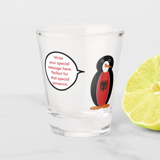 Personalized Ms. Penguin Albania Shot Glass (Front)