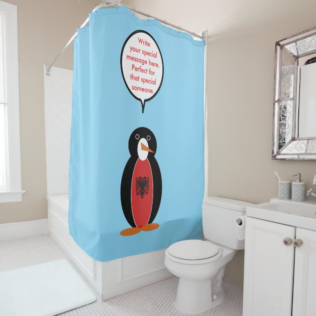 Personalized Ms. Penguin Albania Shower Curtain (In Situ)