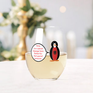 Personalized Ms. Penguin Albania Stemless Wine Glass