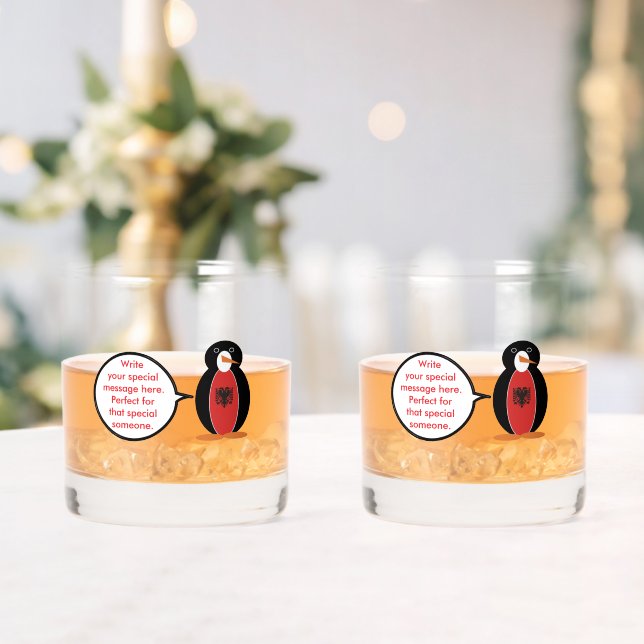 Personalized Ms. Penguin Albania Whiskey Glass (Insitu (Wedding))