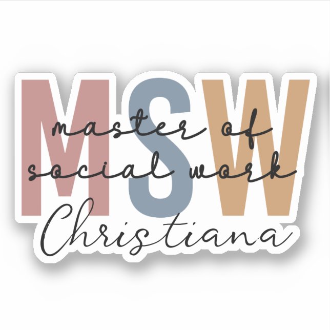 Personalized MSW Master of Social Work Retro Sticker (Front)
