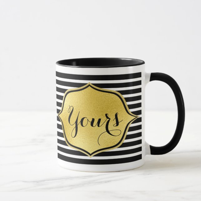 Personalized mug Add your text Gold foil stripes (Right)