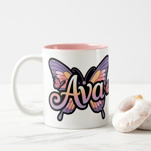 Personalized Mug - Ava Butterfly Design Mug (With Donut)