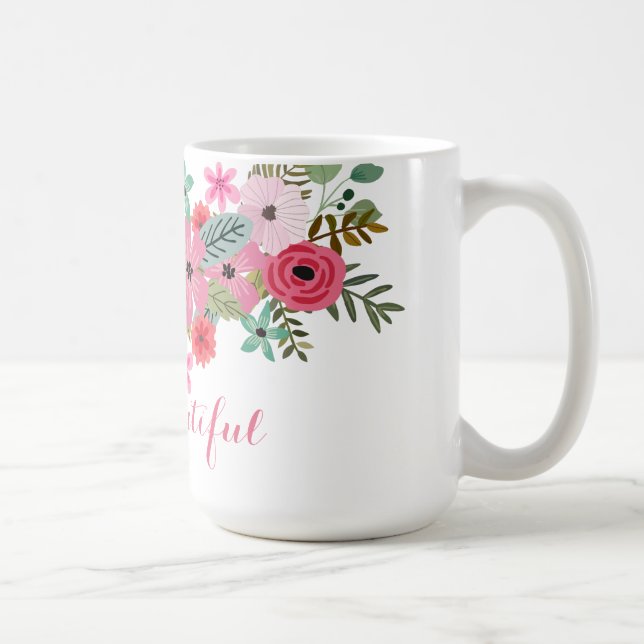 Personalized mug floral modern Hello Beautiful (Right)