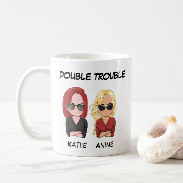 Personalized Mug for best friend - Double Trouble (With Donut)