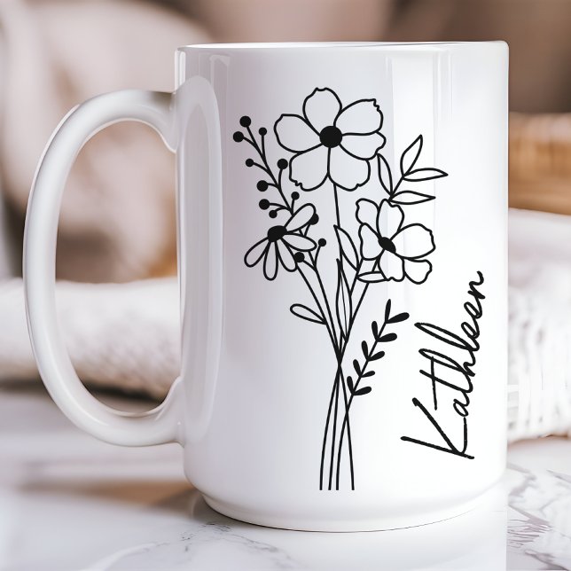 Personalized Mug for Her, Wildflowers Mug for Mom (wildflowers mug, floral custom mug, birthday mug for her, bridesmaid gift mug, bridal shower gift)