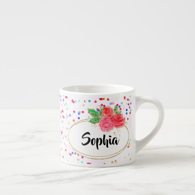 Personalized mug, rose flowers cup, custom name es espresso cup (Right)