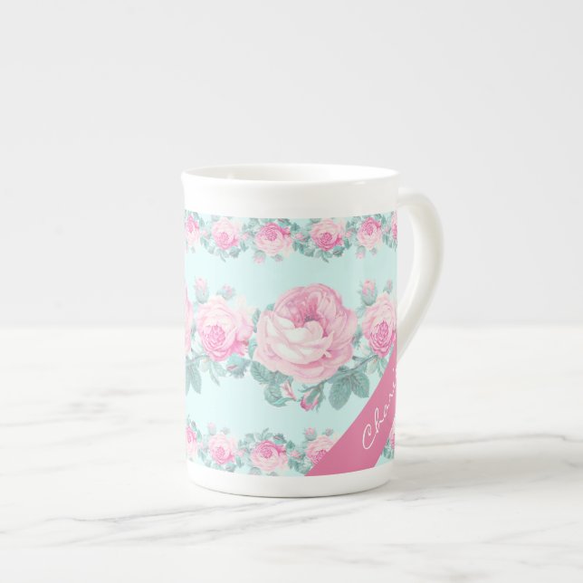 Personalized mug shabby chic floral gift for her (Front Right)