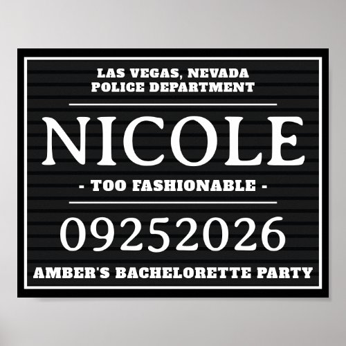 Personalized Mug Shot Signs Bachelorette Party Poster
