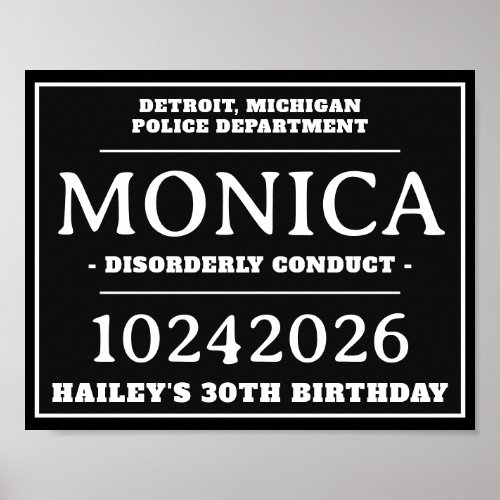 Personalized Mug Shot Signs Birthday Party Poster