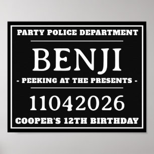Personalized Mug Shot Signs, Birthday Party Poster