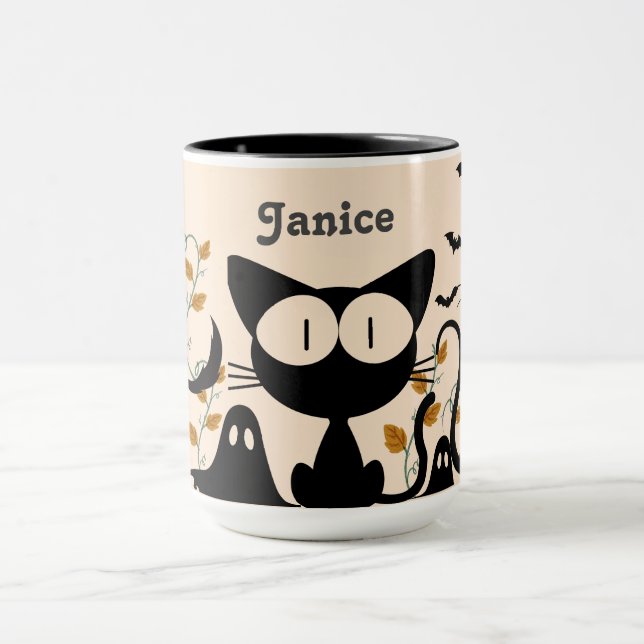 Personalized Mug - Spooky Cute Black Cats (Center)