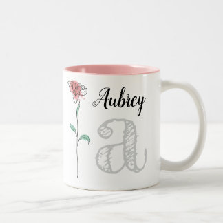 Personalized mug with name, initial, rose