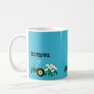 Personalized mug with tractor and hydrangeas and b