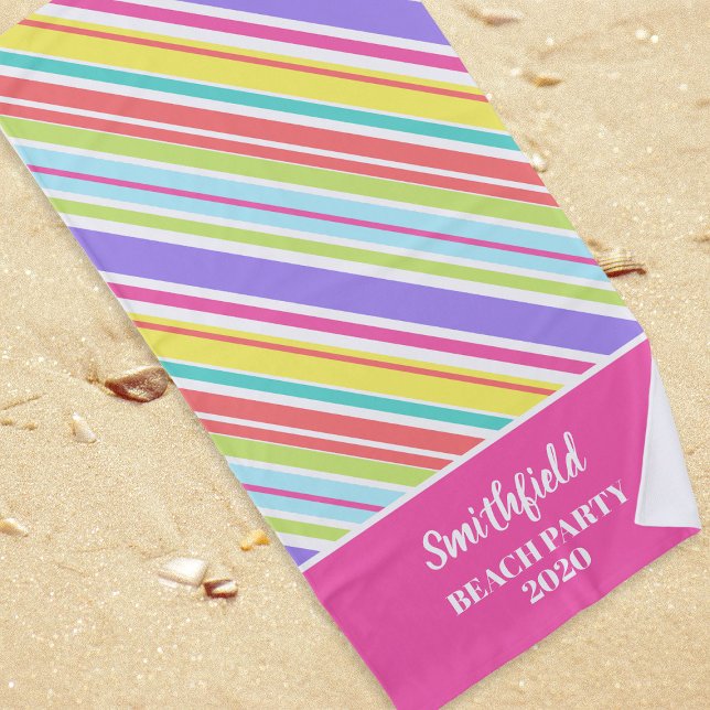 Personalized Multi-colored Stripes Beach Towel (Creator Uploaded)