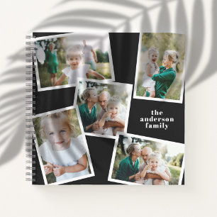 Personalized multi photo black elegant modern notebook