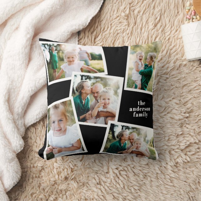 Personalized multi photo black elegant modern throw pillow (Blanket)