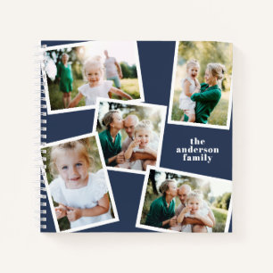 Personalized multi photo blue elegant modern notebook
