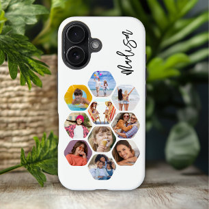 Personalized Multi Photo Hexagon Collage Name iPhone 16 Case
