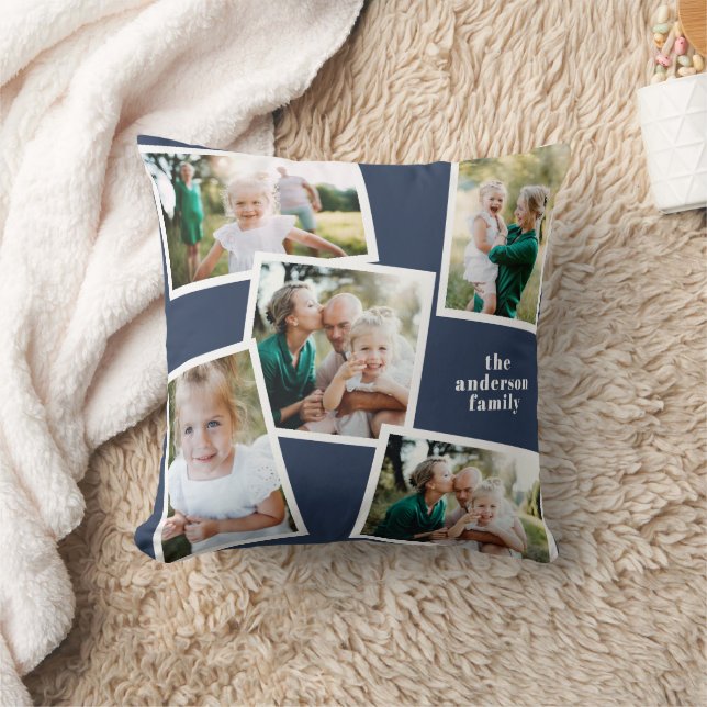 Personalized multi photo navy blue elegant modern throw pillow (Blanket)