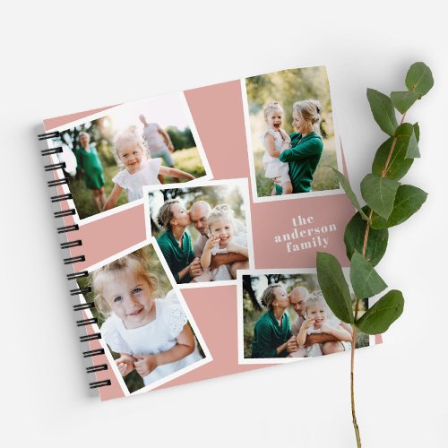 Personalized multi photo pink blush elegant modern notebook