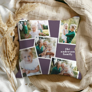 Personalized multi photo purple elegant modern throw pillow