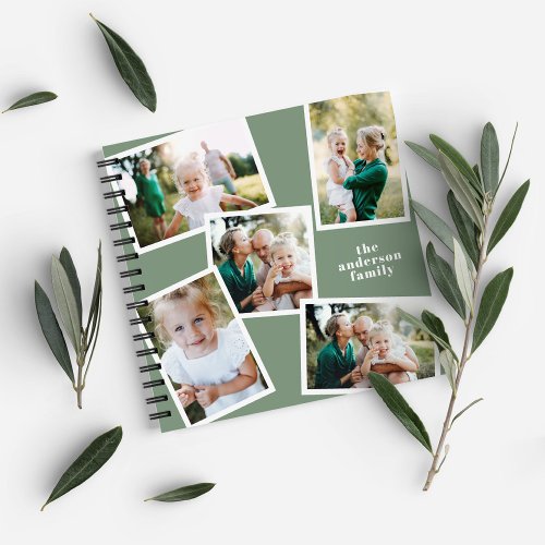 Personalized multi photo sage green elegant modern notebook