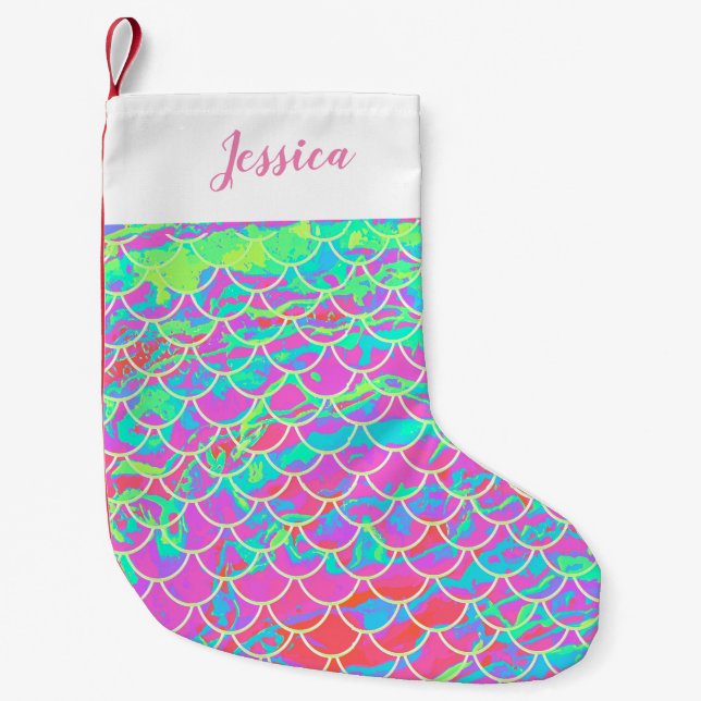 Personalized Multi-Pink Mermaid Scale Stocking (Front)