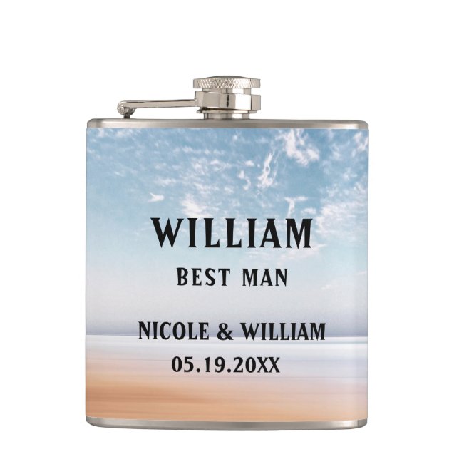 Personalized Multicolor Beach Scene Flask (Front)