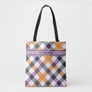 Personalized Multicolor Checkered Pattern Tote Bag