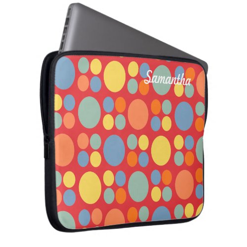 Personalized Multicolor Dots on Poppy Red Laptop Sleeve