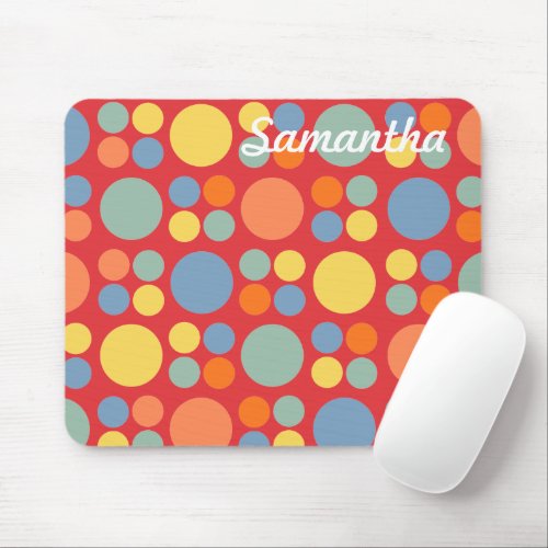 Personalized Multicolor Dots on Poppy Red Mouse Pad