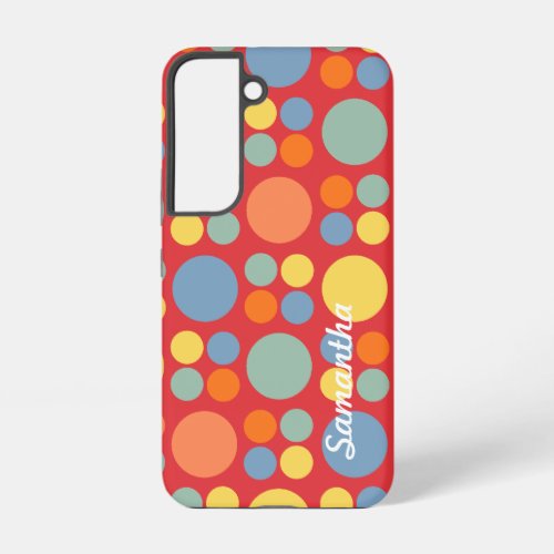 Personalized Multicolor Dots on Poppy Red Samsung Galaxy S22 Case