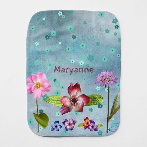 Personalized Multicolor Flower Art Baby Burp Cloth