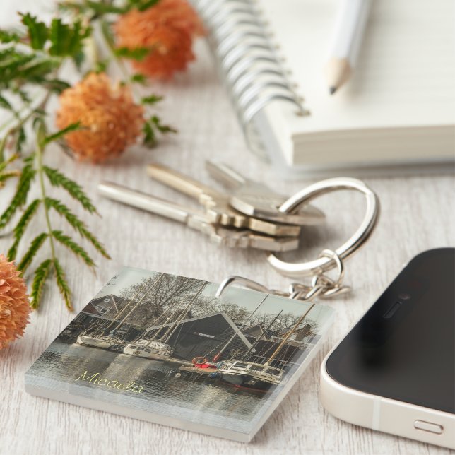 Personalized Multicolor Sailboats Keychain (Front Right)