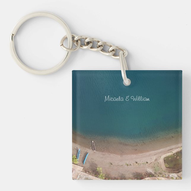 Personalized Multicolor Sandy Beach Ocean View Keychain (Front)