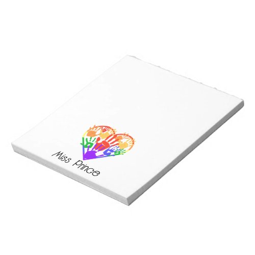 Personalized multicolored finger paint handprint  notepad