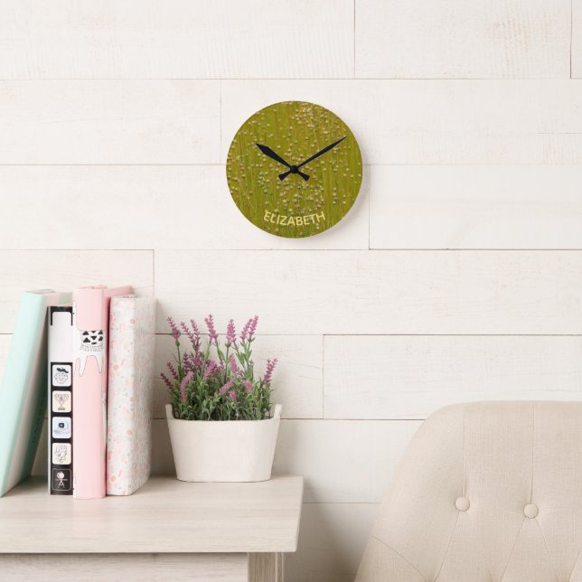 Personalized Multicolored Green Florals Round Clock (Reading Room)