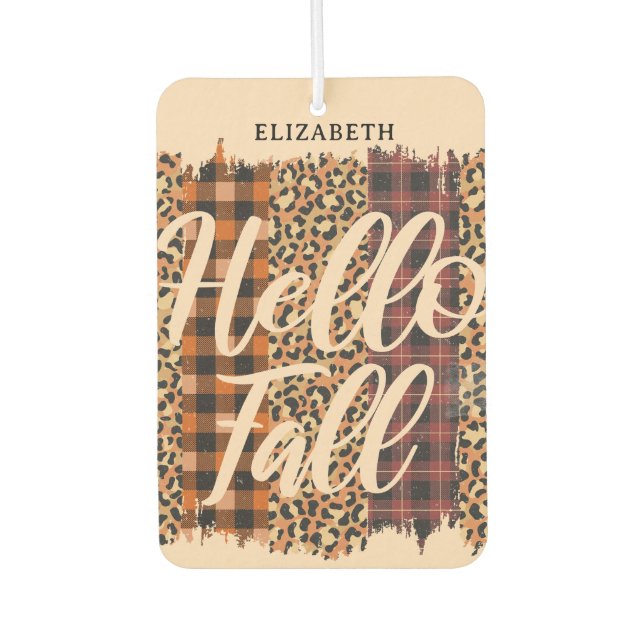 Personalized Multicolored Hello Fall Air Freshener (Front)