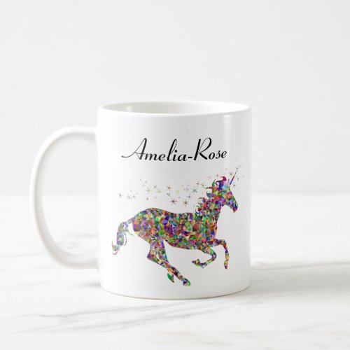 personalized multicolored unicorn coffee mug