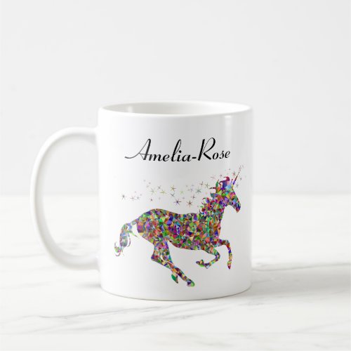 personalized multicolored unicorn coffee mug