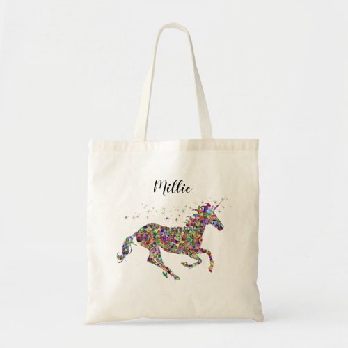 Personalized Multicolored Unicorn Tote Bag