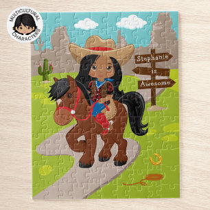 Personalized Multicultural Cowgirl Jigsaw Puzzle
