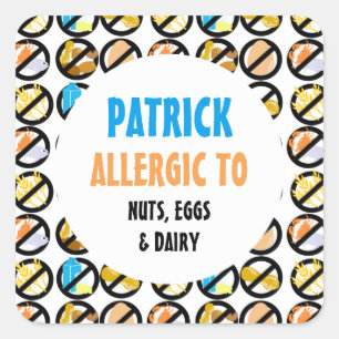 Personalized Multiple Food Allergies Kids Custom Square Sticker