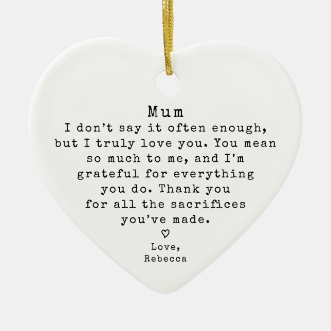 Personalized Mum Gift Vintage Minimal Christmas Ceramic Ornament (Front)